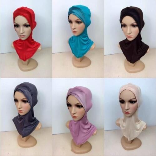 Muslim Ladies Headscarf Spring Summer Thin Cross Hat Isamic Pure Bottoming Cap Multicolor Cotton Splicing Mercerization Hijab