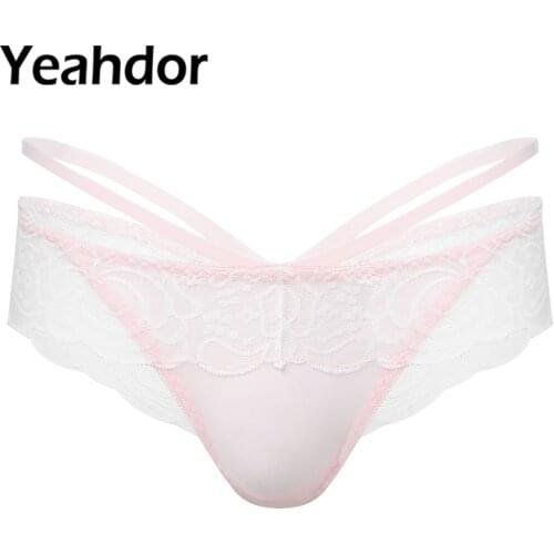 2021 Men Sexy Lingerie Panties Thong Low Rise Floral Lace Skirted T-back Thongs Underpants G-string Briefs Sissy Underwear