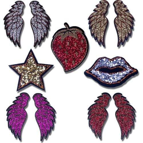 Nicediy New Angel Wings Sequined Patches Gold Wings DIY Sew On Patch For Needlework For Clothing Applique Women T-shirts Jackets