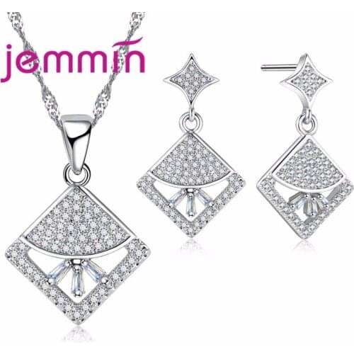 New Finding Geometric Necklace Earrings Jewelry Set Aquare Mystic Women Jewelry 925 Sterling Silver Bijoux Sets