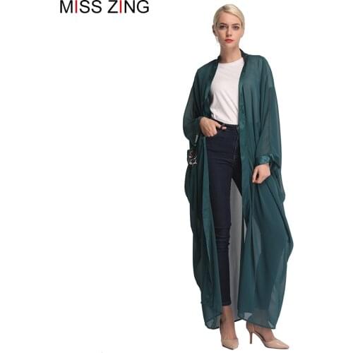 Miss Zing Muslim Abaya Embroidery New Dress Mesh Cardigan Tunic Kimono Long Robes Jubah Middle East Ramadan Arab Islamic Prayer