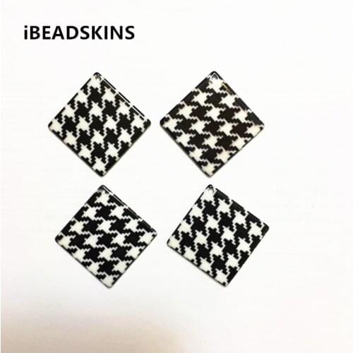 New arrival! 38x38mm 100pcs/lot rhombus-shape acrylic Imitation Bird pattern print charms for earring/Jewelry making(As shown)