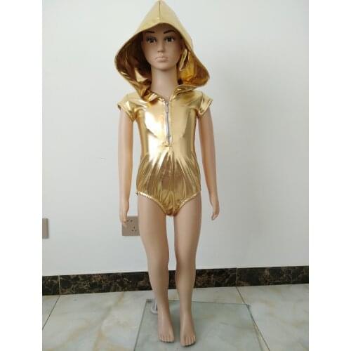 New style Kids girls One-Piece tops with hat Shiny Metallic Zentai Catsuits Sexy Zentai Leotard front zipper For Women men
