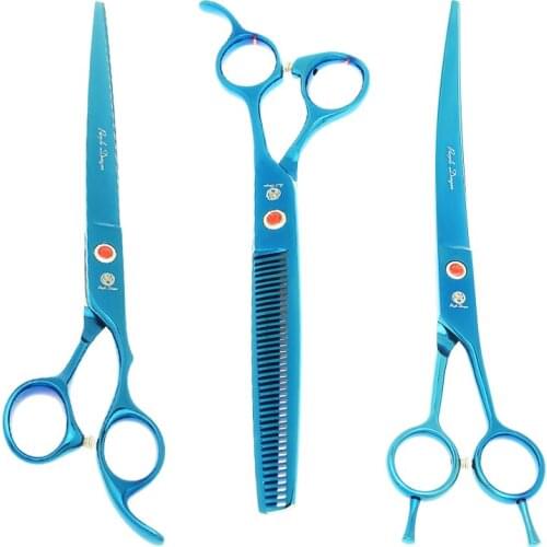 Purple Dragon 8 inch Pet Straight Curved Cutting Scissors Japanese Steel Dog Grooming Shears Cat Fur Thinning Tijeras B0048B