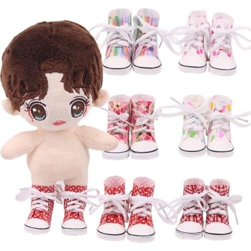 Doll Shoes High Canvas Shoes Fit 14 Inch&36 Cm Baby Doll With Dots/Floral Printing Pattern Shoes For Our Baby Doll Daily Life