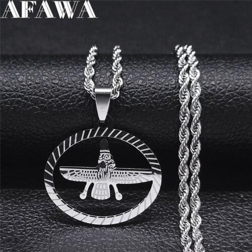 Stainless Steel Mazda Religion Chain Necklaces Oval Zoroastrianism Iranian Cuture Persian Empire Necklaces Jewelry