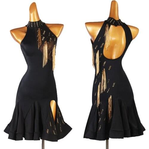 2021 Sexy Backless Latin Dance Dress For Women Sleeveless Tube Beads Diamond Tassels Dress Latin Competition Costumes DQS6482
