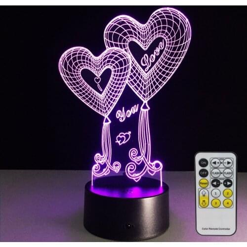 Valentines Day Gift Decorations 7 Colors Change Remote Night Lights As 3D LED Touch Baby Night Light Beside Lamp Drop Shipping