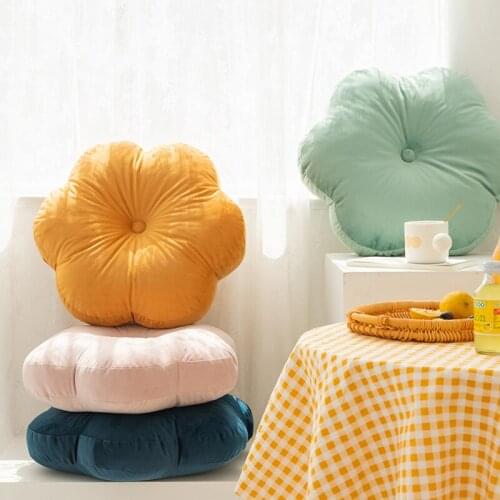 Floral Cushion Soft Velvet Pillow Pink Blue Solid Color Floor Pat 45x45cm Handcraft Home Decoration Sofa Chair Car Decor
