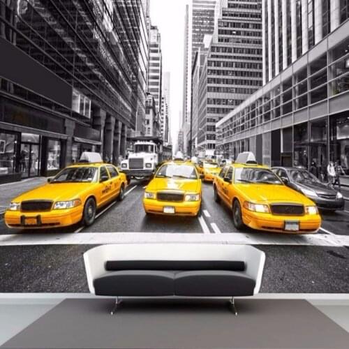 Beibehang Custom wallpaper black and white street yellow car background murals living room bedroom tv background 3d wallpaper