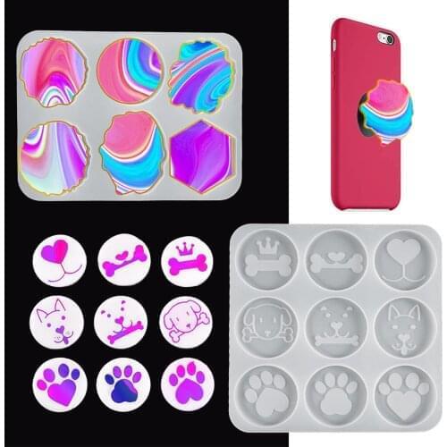 DIY Crystal Epoxy Mobile Phone Bracket Mold Phone Holder Socket Silicone Molds Cell Phone Grip Handle Irregular Round Mould