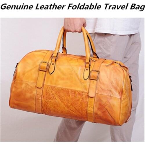 100% Genuine Leather Foldable Mens Travel Bag Vintage Large Duffle Designer Weekend Organizers Bags