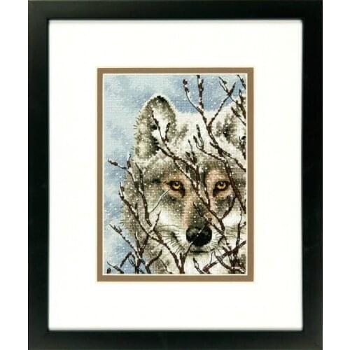 Top Quality popular 100% accurate print on fabric cross stitch kit snow wolf Dim 65131