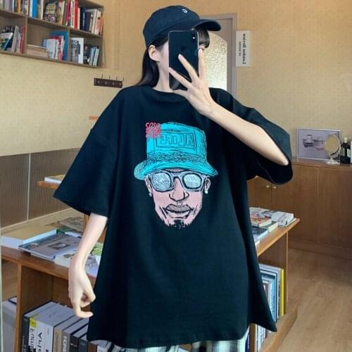 Womens T-shirt 2021 summer fashion leisure short sleeve printed womens wear European and American high street loose top