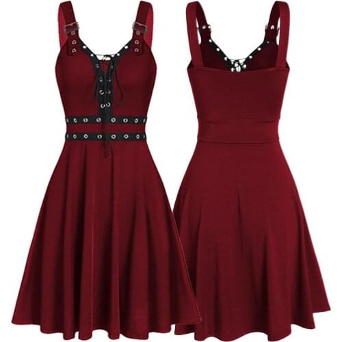 Women Gothic Style Dress Plus Size Punk Sling Dress Cool Solid Bandage Irregular Hem Sleeveless Camisole Mini Dress Платье 2021