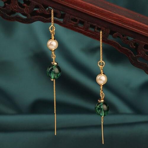 Fashion Korean style Ethnic Freshwater pearl Long chains earrings Birthday gift Unique delicate Vintage Jewelry for women