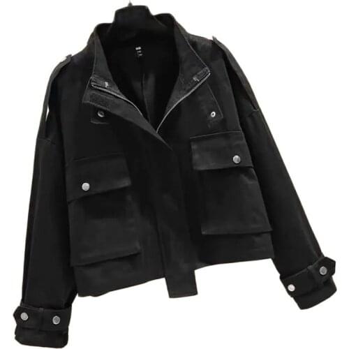 2021Spring Autumn New Coat Female Harajuku BF Loose All-Match Short Overalls Ladies Jacket Cotton Solid Color Women Outwear L818