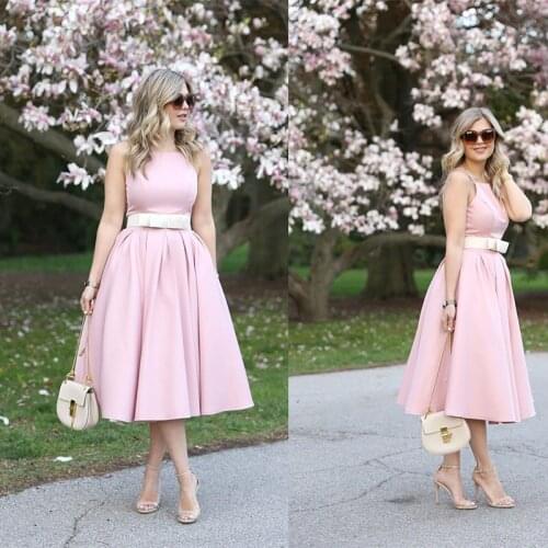 Elegant Simple Cheap Summer Pink Short A Line Satin Women Cocktail Wedding Guest Dress Evening Dresses