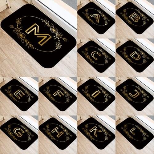 Golden Printed Letter Pattern 40*60cm Kitchen Entrance Door Mat Coral Velvet Carpet Doormat Indoor Floor Mats Anti-Slip Rug