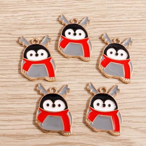 10pcs 19*26mm Christmas Charms Cute Enamel Penguin Charms Pendants For Necklace Bracelets Drop Earrings DIY Jewelry Findings