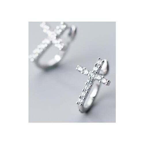 100% Real. 925 Sterling Silver Fine Jewelry White CZ 4A+ set Cross Clip Earrings (NO pierced) C-E7090