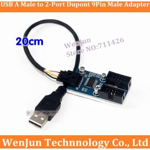 50pcs USB A Male to Internal 2-Port Dupont 9Pin Male Adapter Converter Splitter PCB Socket Extender Cable Chipset inside