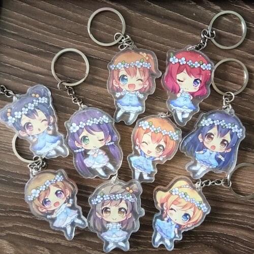 9pcs/set Kawaii Anime Keychain Love Live!Garland Fairy Girls Kotori Umi Maki Keychain Bag Pendant Llavero Portachiavi Keyring