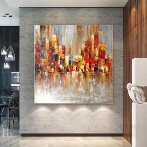 Abstract Oil Painting Printed on Canvas City Building Modern Landscape Posters and Prints Wall Pictures for Living Room Decor