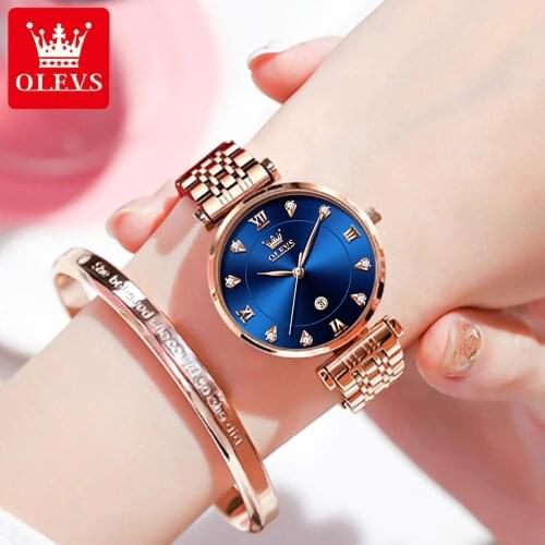 OLEVS Brand Women Watch Ladies Luxury Dress Fashion Quartz Wristwatch Classic Diamond Gold Bracelet Women Calendar Watch Clock