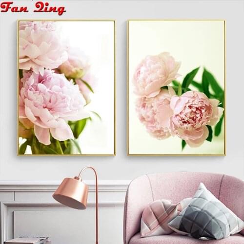 Diy 5D Diamond Painting Pink Flowers Full Square Round 3D Embroidery Rhinestone Mosaic Home Decor Needlework