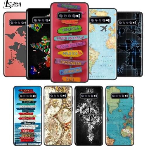 World Travel Map For Samsung Galaxy Note 20 10 9 8 S21 S10 S10E S9 S8 S7 Ultra Lite Plus Pro Black Soft 5G Phone Case