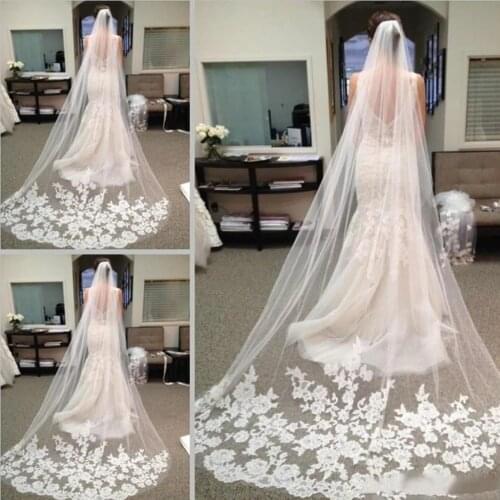 WUZHIYI White/Ivory Tulle Edge Appliques 3M Veil For Bride Marriage Cheap Hair Accessories Chapel Length Wedding Bridal Veils