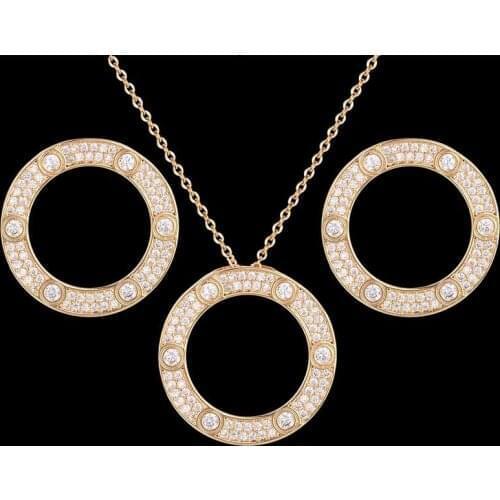 Fateama Geometric necklace and Earring Jewelry Set with zircon micro inlaid round pendants for wedding fashion jewelry best gift