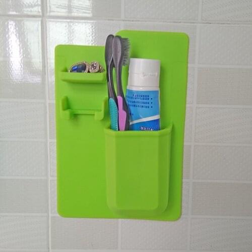 Feiqiong Multi-functional Storage Holder Space Saving Suction Toothbrush Organizer Toothpaste Box Silicone Bathroom Shaver Box