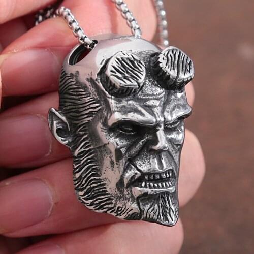 Gothic Heavy Duty Stainless Steel Demon Hellboy Pendant Necklace Punk Rock Nightclub Men Necklace Chain Fashion Jewelry Gift