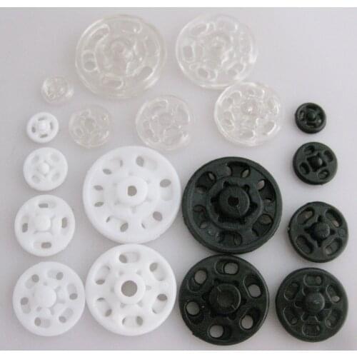 Multi-Sizes 3/8" to 4/5" 50 Sets (Each 50pcs Top+Bottom) Tailors Home Clothes Sewing Buttons Round Plastic Snap Type
