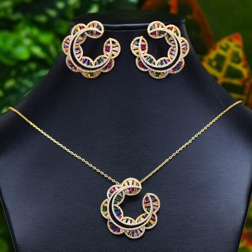 LARRAURI Trendy Flower Earrings Pendant Set For Women Accessories Full Cubic Zirconia Earrings Jewelry pendientes mujer moda