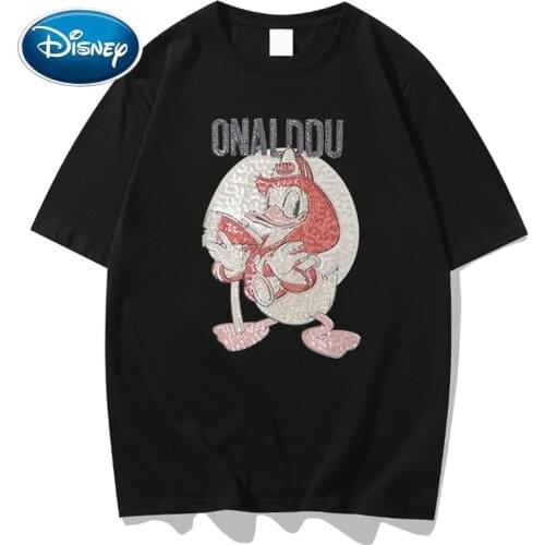 Disney Fashion Donald Duck Letter Cartoon Print O-Neck Pullover Tee Chic Couples Unisex Women T-Shirt Short Sleeve Tops 11 Color