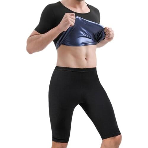 Mens Compression Pants Sauna Sweat Vest waist cincher tank top Short Sleeve Shirt Athletic Sets Gym Clothing Men Workout