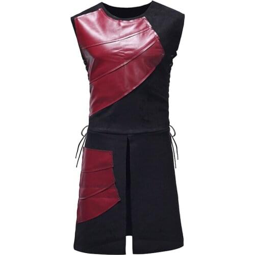 Mens Red Gothic Steampunk Vest Medieval Brand Victorian Irregular Oblique Men Suit Vests Tail Coat Stage Cosplay Prom Costume