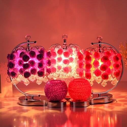 Table Lamps flower plug creative European dimming Bedroom bedside lamp rose red wedding room desk light aromatherapy table light