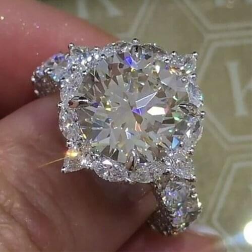 Huge Shine Round Zircon Wedding Rings For Women Trendy Silver Plated Female Jewelry Engagement Party Accessories Valentine Gift