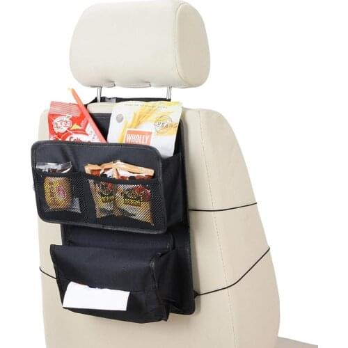 Car Back Seat Organizer 4 Pockets Snacks Children Toys Tidy Storage Bags with Tissue Holder for Auto Seatback Black Oxford cloth