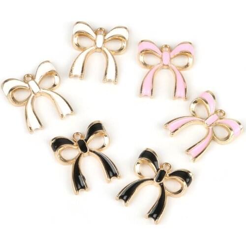 10pcs 17*20mm Gold Color Zinc Alloy Enamel Bow-knot Charms Pendant For Necklace Bracelet Jewelry Making DIY Earring Findings