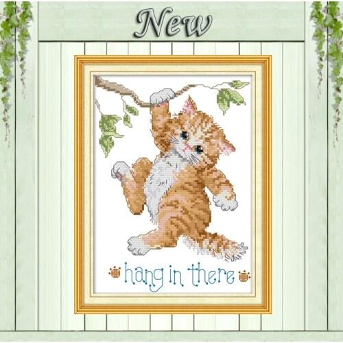 Hang in there cat home decor diy painting counted print on canvas DMC Sets 11CT 14CT DIY needlework embroidery Cross Stitch kits