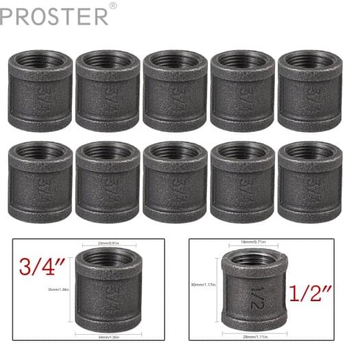 Proster 10Pcs 1/2" 3/4" Threaded Wrought Iron Pipe Fittings Malleable Cast Iron for BSP Threaded Pipes DIY Furniture Hardware
