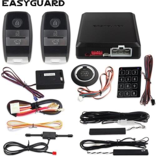 Easyguard Smart key keyless go car alarm system remote engine start push button start touch password entry DC12V