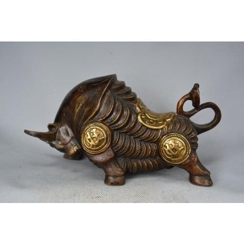 Rare old Tibet brass gilt cow running,Free shipping