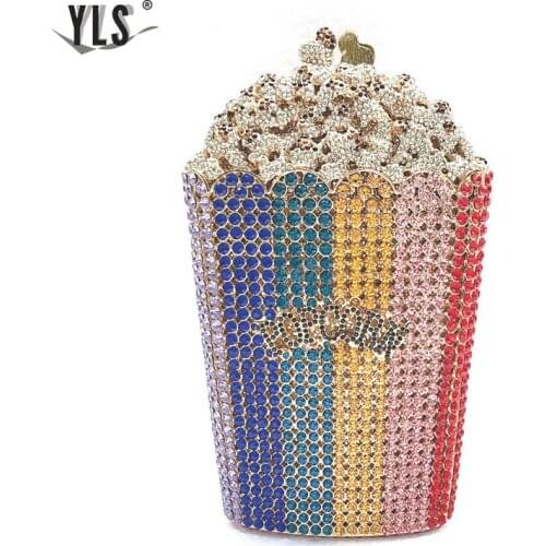 Luxury Crystal Women Funny Popcorn Evening Bags Clutch Party Purse Ladies Wedding Bridal Diamond Beading Handbag 2020 New