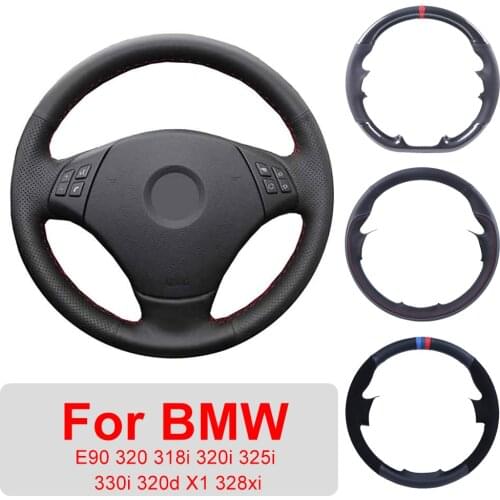 Hand Sewing Customized Car Steering Wheel Cover For BMW E90 320 318i 320i 325i 330i 320d X1 328xi 2007 Leather Protective Wrap